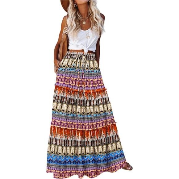 Womens Maxi Skirts, Flowy Skirt with Pockets 02 - Picture 1 of 5